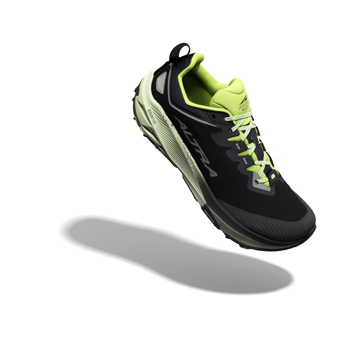 Altra Experience Wild 3 men's shoes in Black/Night Owl/Acid Lime — front and top angled view.