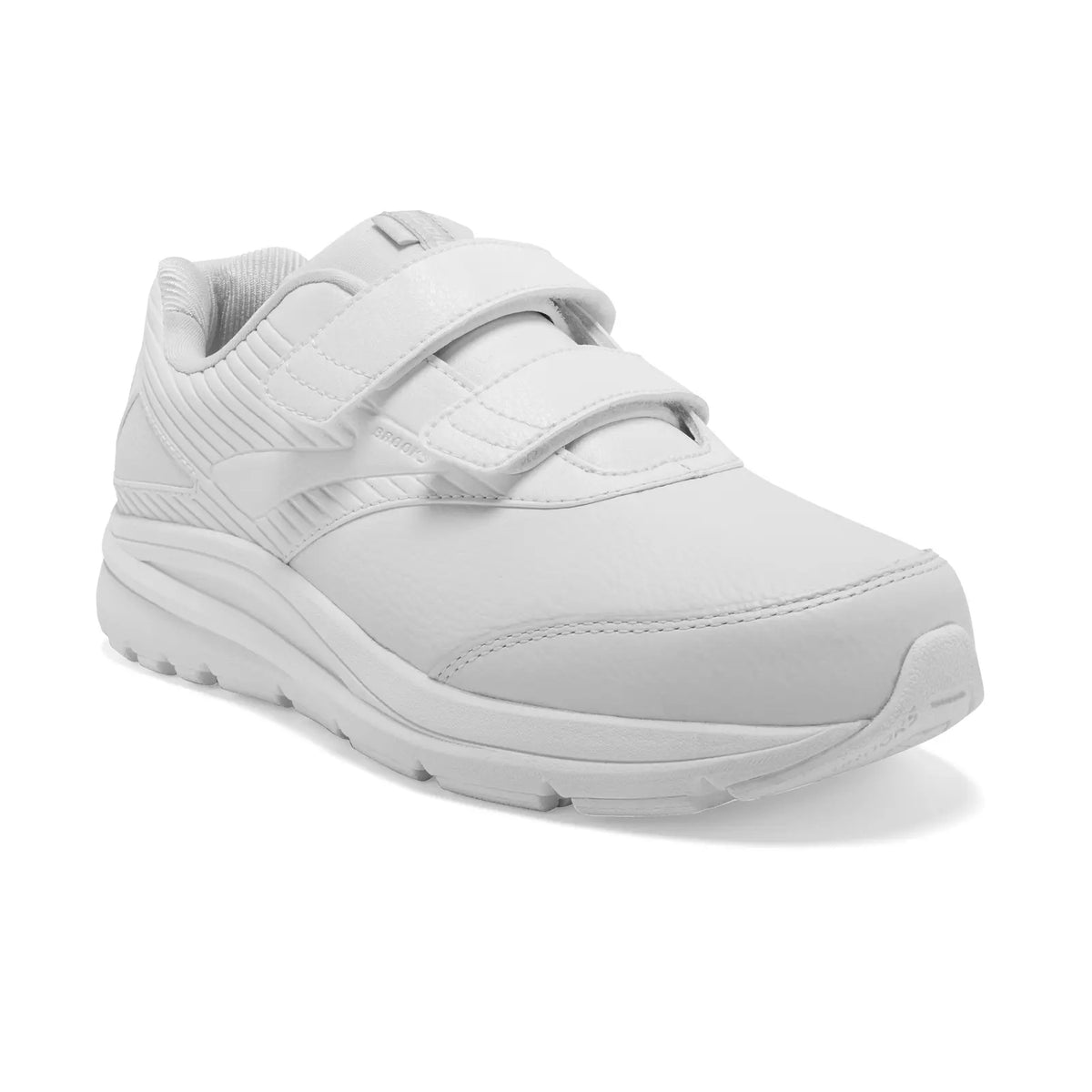 Brooks Addiction Walker V-Strap 2 women's shoe in White/White, angled front view