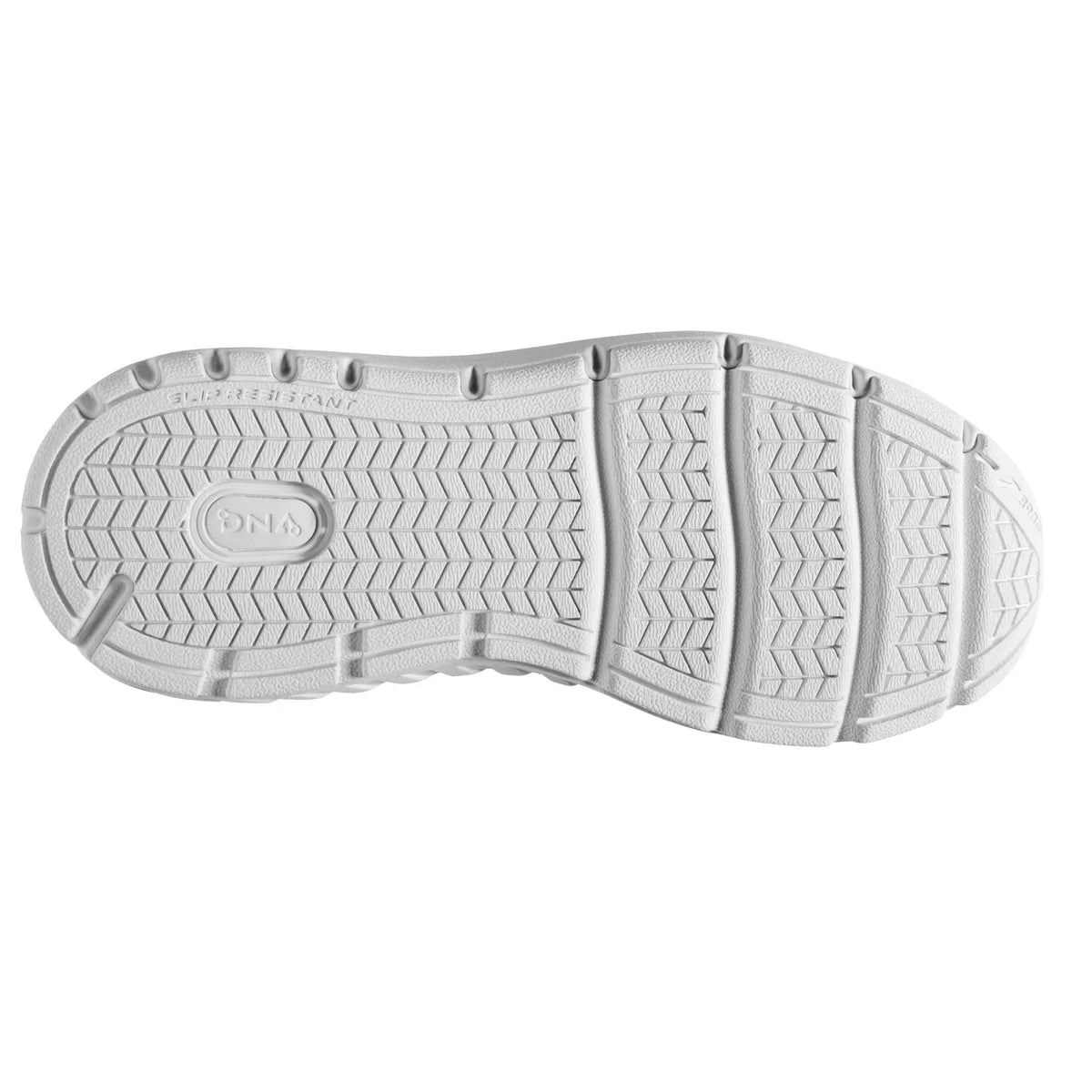 Brooks Addiction Walker V-Strap 2 women's shoe in White/White, outsole view
