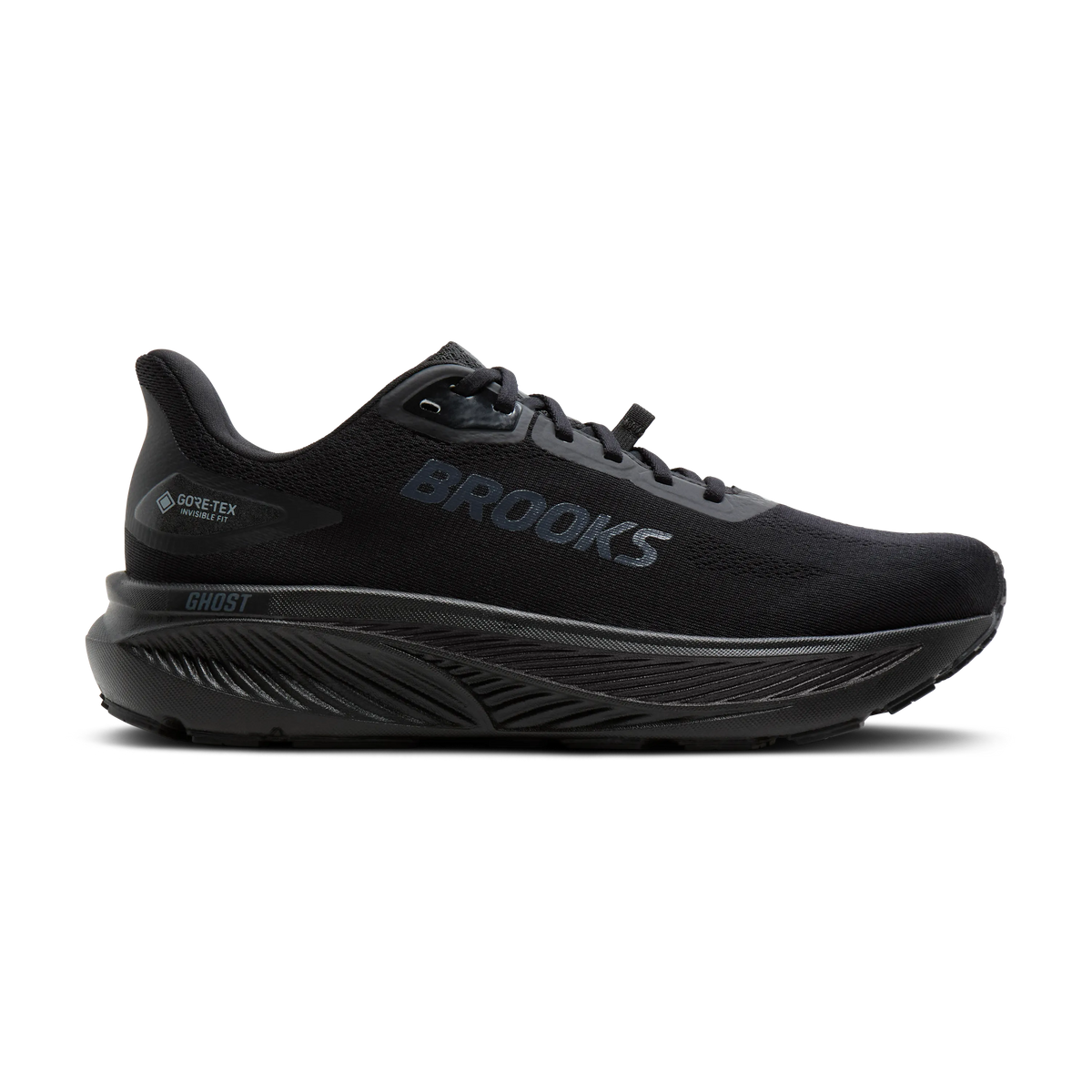 Brooks Ghost 18 GTX men's Black/Black/Ebony lateral side view