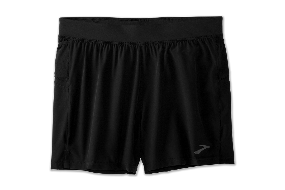 Men's Brooks Sherpa 5" Shorts. Black. Front view.