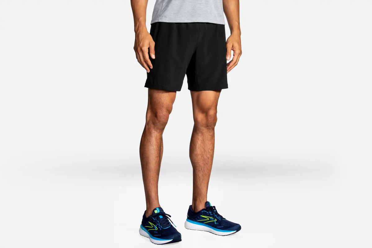 Brooks Sherpa 7-inch men's Black running shorts shown from the front
