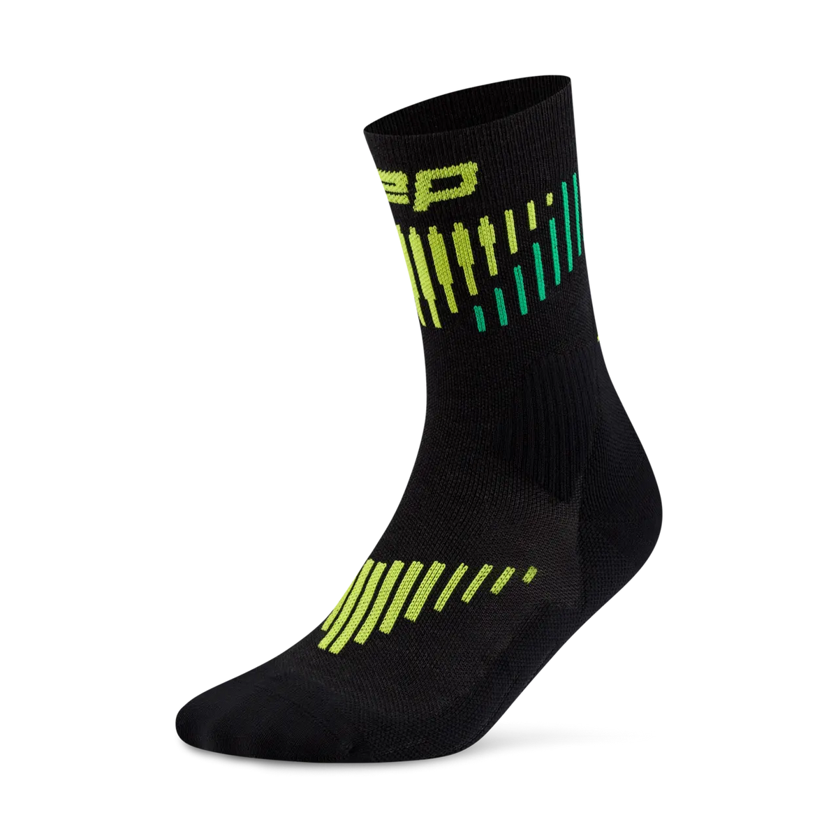 CEP Core Run Merino Mid Cut Compression Sock in Black/Lime, outer side view