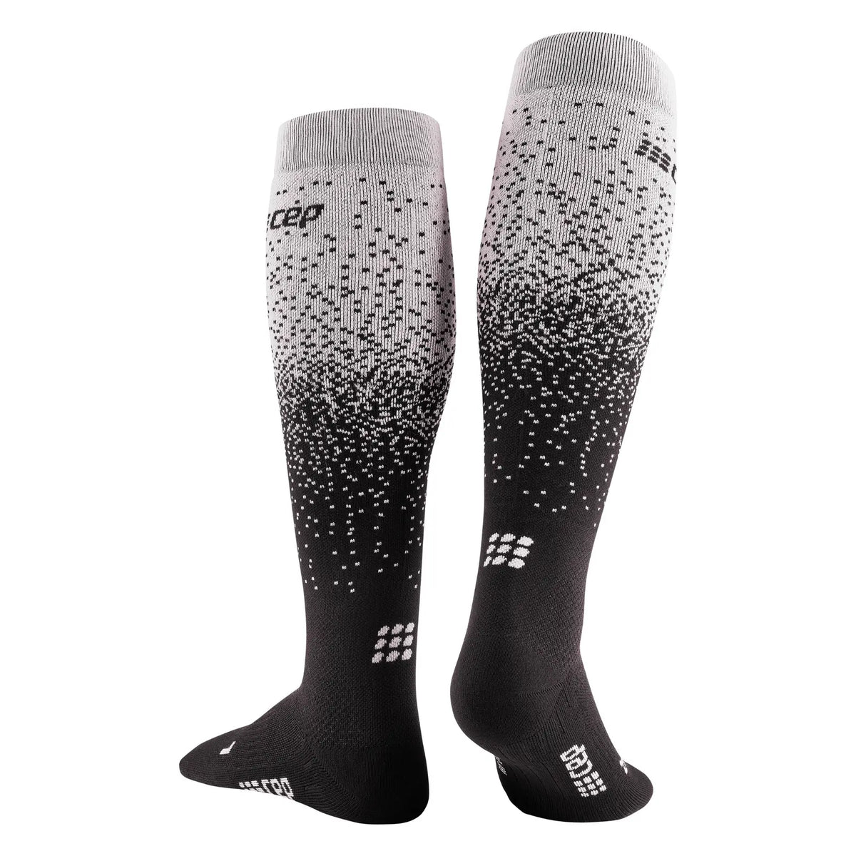 CEP men's Ski Snowfall Compression Socks in Black/Off White, back view