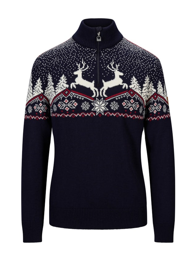 Dale of Norway Christmas Sweater, women’s, Navy/Off White/Raspberry – front product view