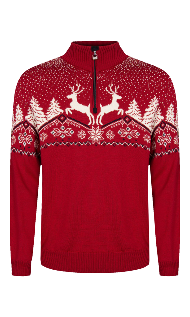 Dale of Norway Christmas Sweater, men’s, Raspberry/Off White/Navy – front product view