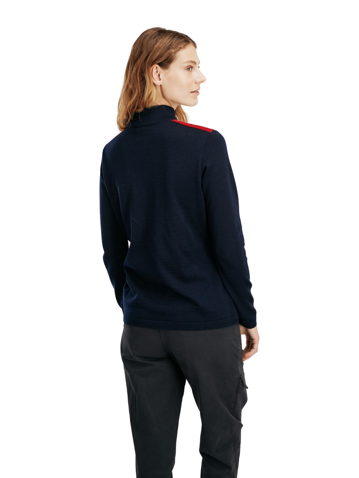 Dale of Norway Liberg Sweater, women’s, Navy/Off White/Raspberry – back on model