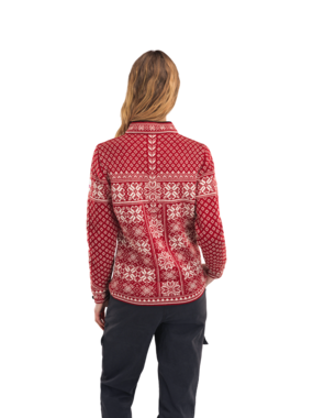 Dale of Norway Peace Sweater, women’s, Red Rose/Off White – back on model