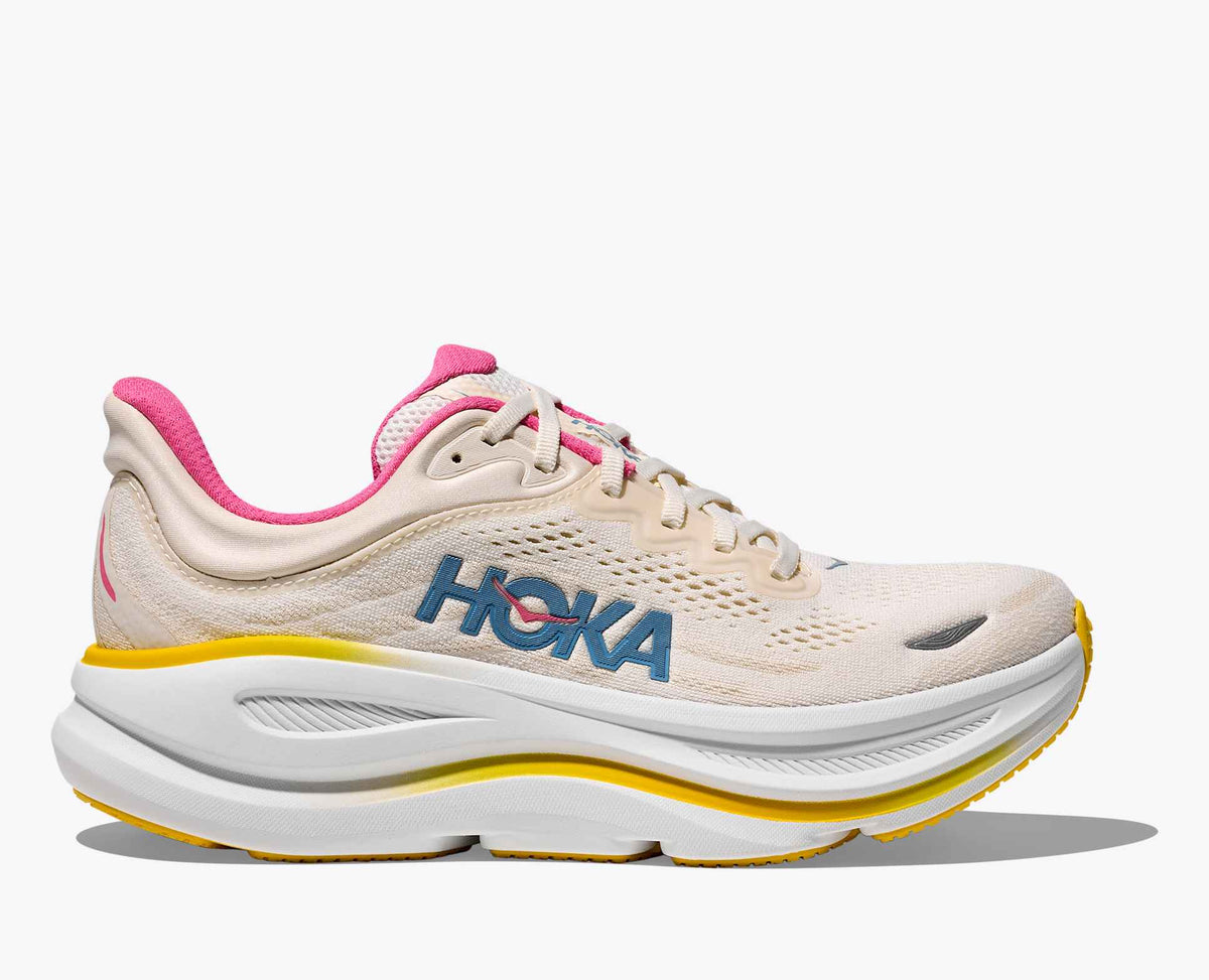 Women's HOKA Bondi 9 in Alabaster/Birch — lateral view.