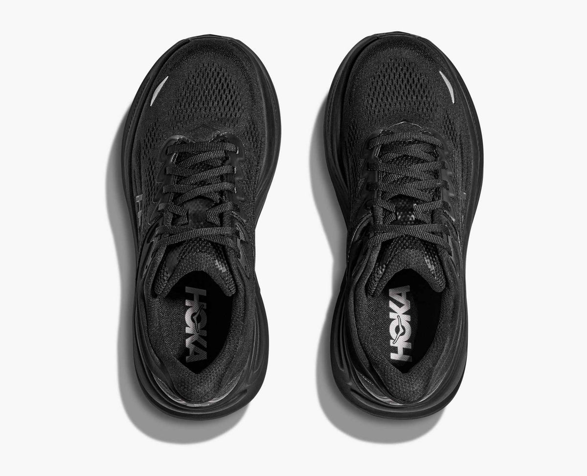 Men's HOKA Bondi 9 in Black/Black — top view.