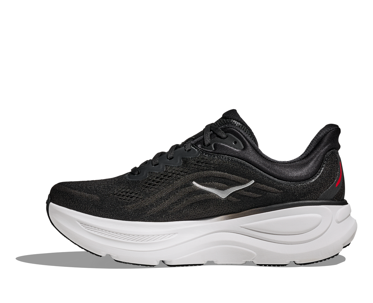 Men's HOKA Bondi 9 in Black/Vermillion — medial view.