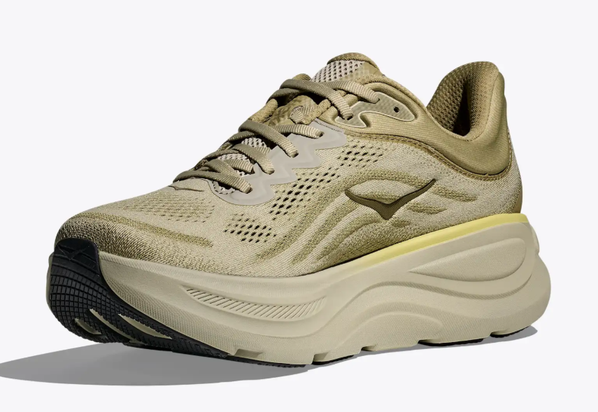 Men's HOKA Bondi 9 in Grassland/Oyster Mushroom — product view.