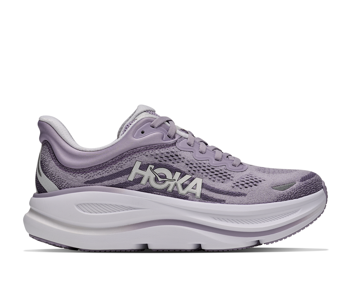 Women's HOKA Bondi 9 in Purple Fog/Mellow Lilac — alternate lateral view.
