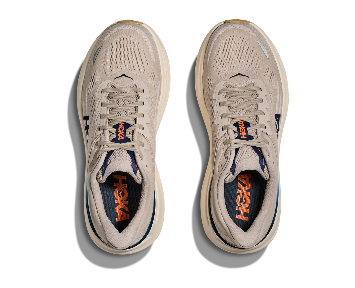Men's HOKA Bondi 9 in Stucco/Grout — top view.