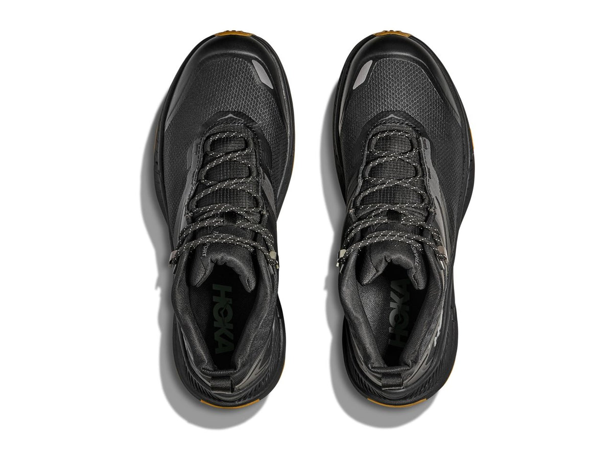 HOKA Transport Hike GTX men's hiking shoe in Black/Black, top view