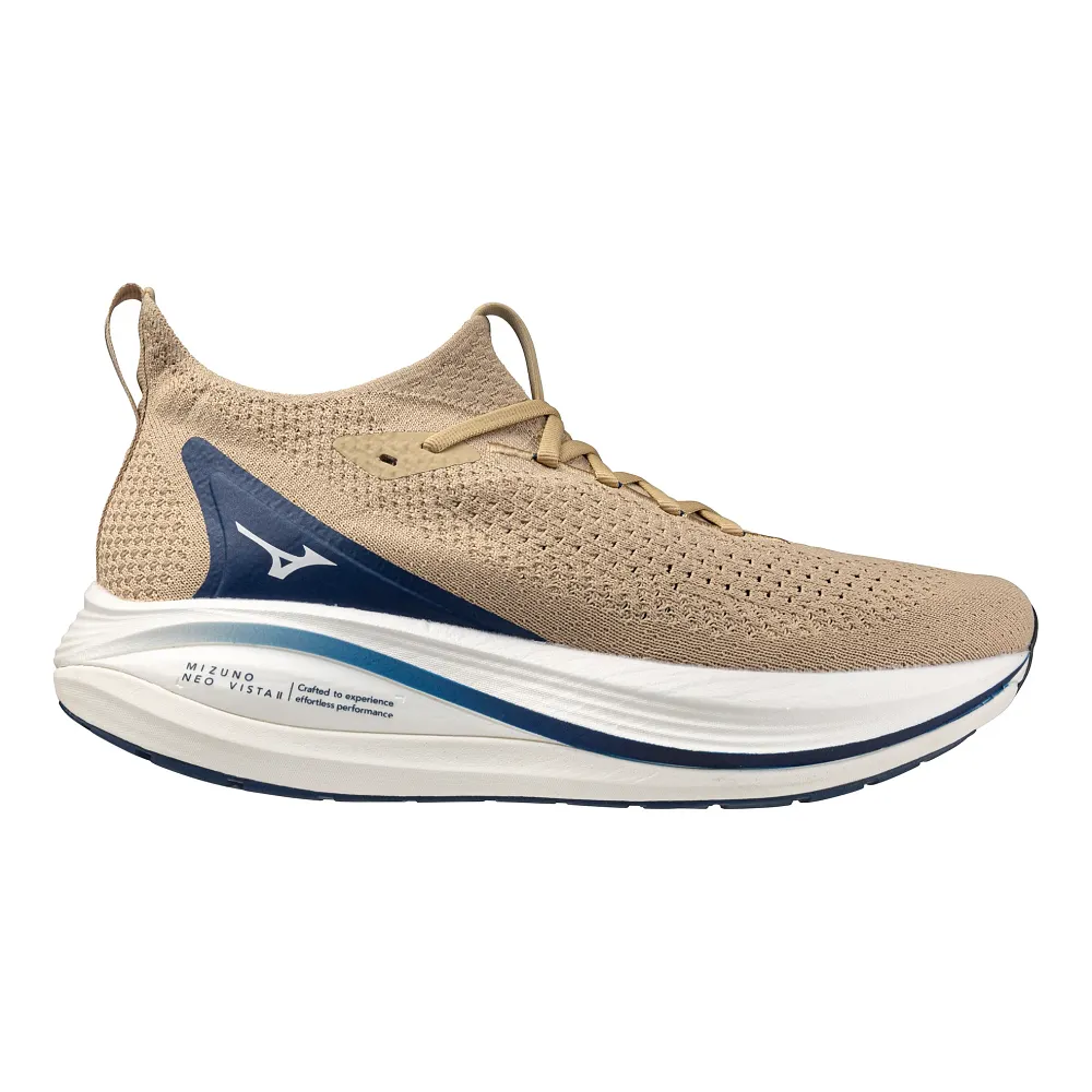 Men's Mizuno Neo Vista 2 in Pale Khaki/White, lateral view.