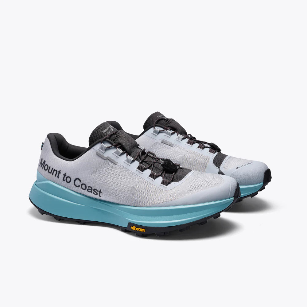 Pair of women's Mount to Coast T1 shoes in Snow Line, three-quarter view.