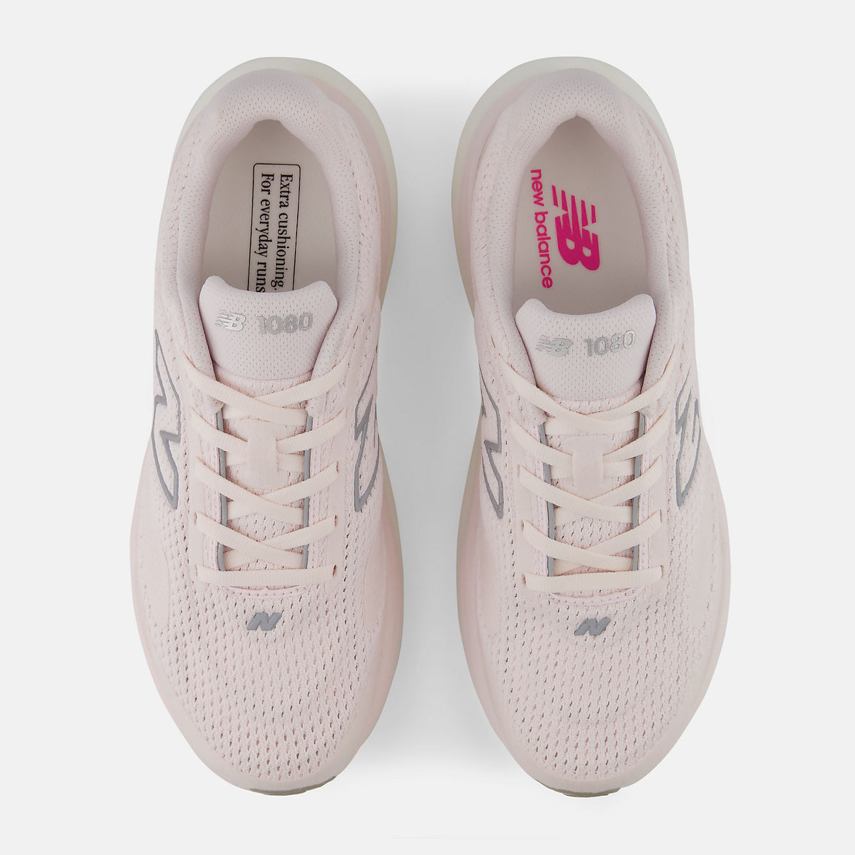 New Balance 1080 v15 Suede women's running shoe in Pink Salt/Pink Granite — top view