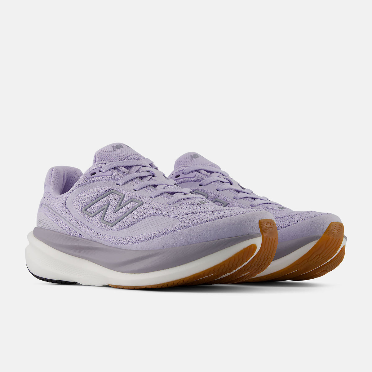 New Balance 1080 v15 Suede women's running shoe in Smoked Violet/Digital Mist — front three-quarter view