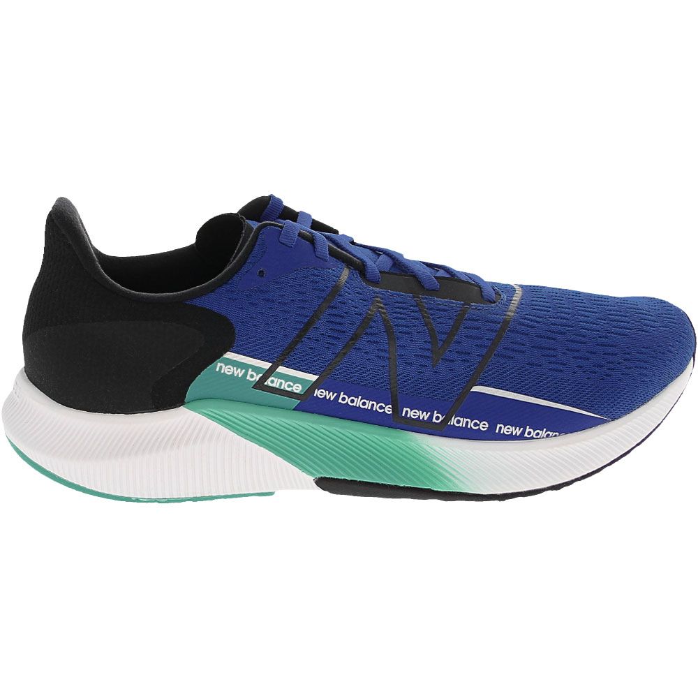 Men's New Balance FuelCell Propel v2. Blue upper. White midsole. Lateral view.