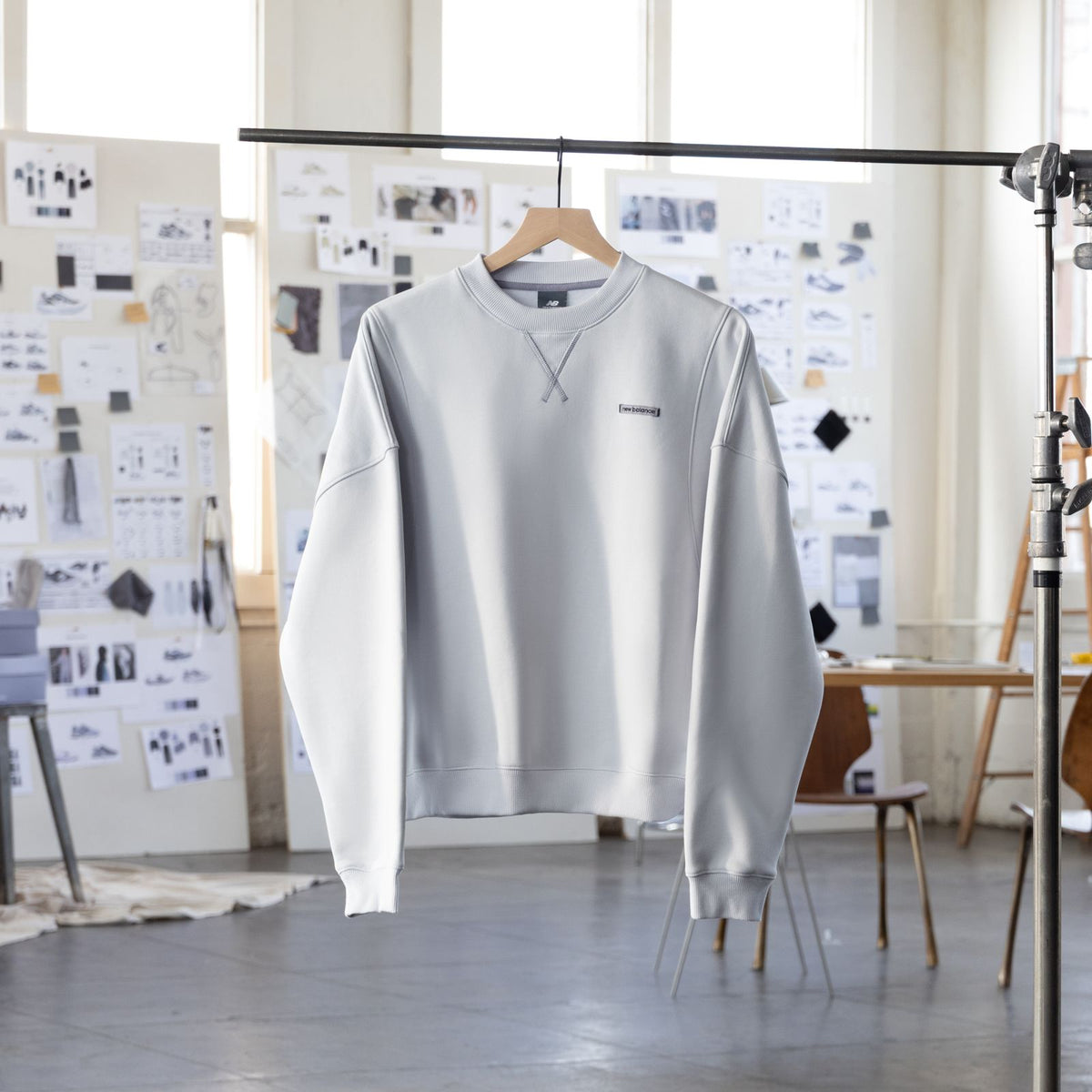 New Balance Sydney Levrone Athletics Crafted Crew in Fresh Air lifestyle view