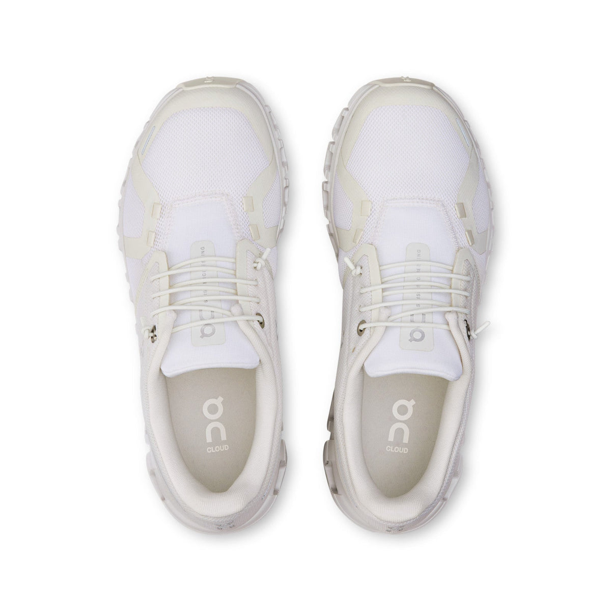 Women's On Cloud 6 in White/White, top view.
