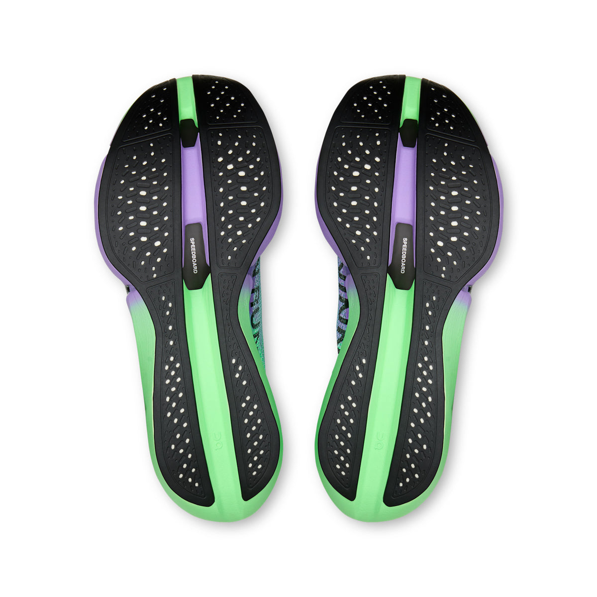 On Running Cloudboom Strike 2 unisex running shoe in Verdite/Aconite — outsole view of the pair