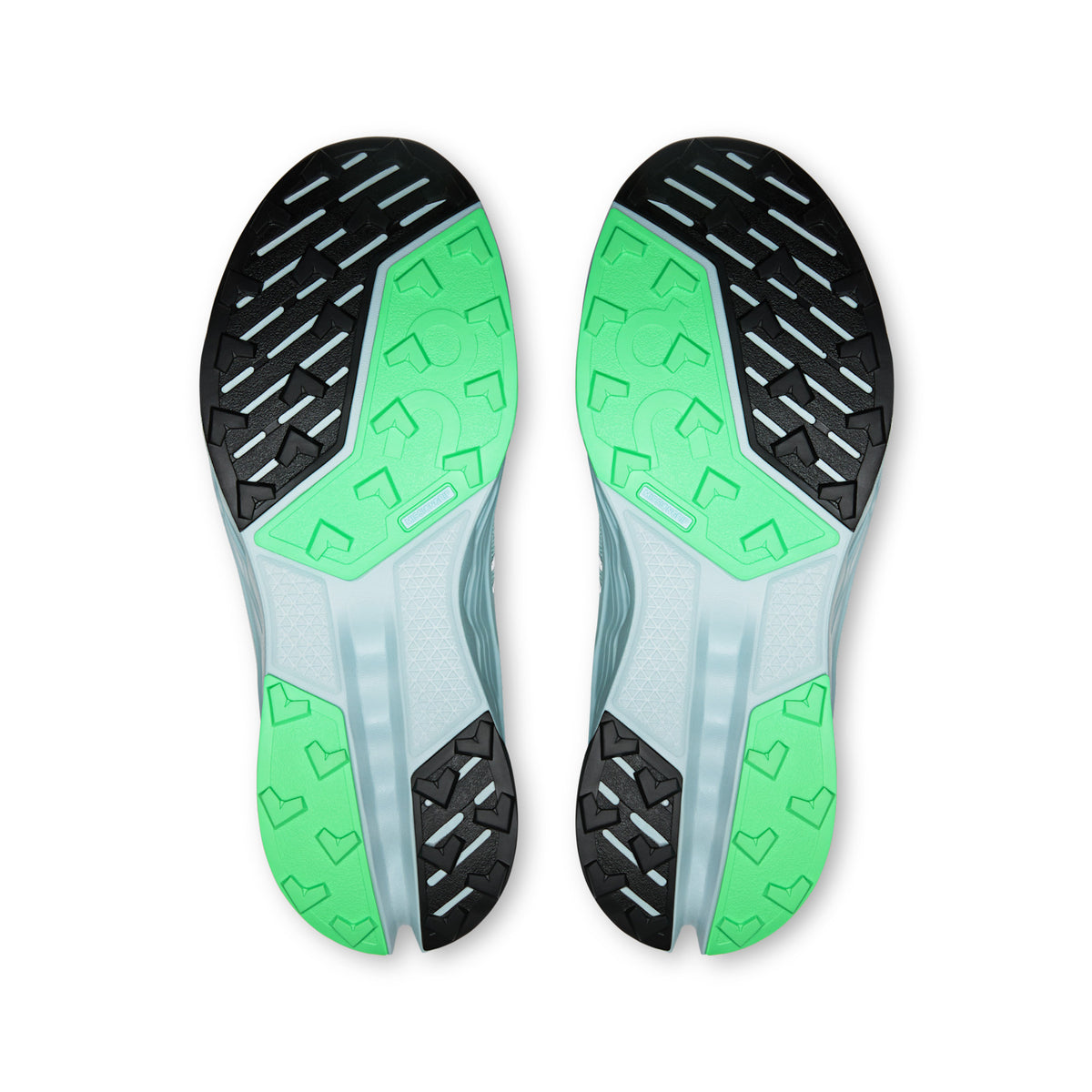 On Running Cloudsurfer Trail 2 women's trail running shoe in Chalk/Gardenia — outsole view of the pair