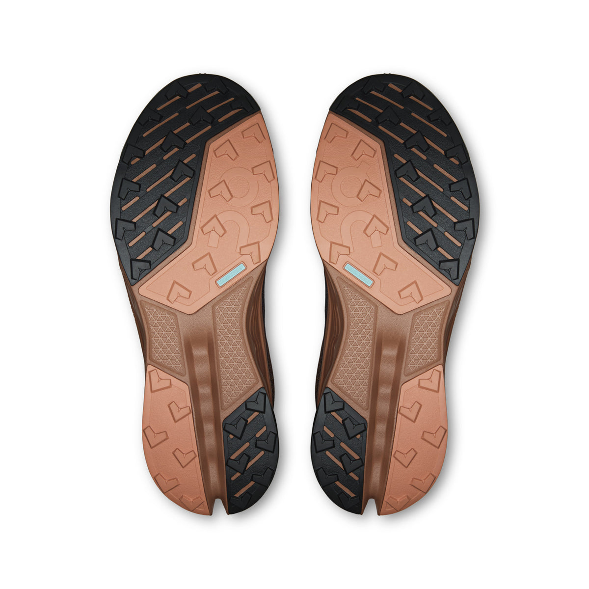 On Running Cloudsurfer Trail 2 Waterproof men's trail running shoe in Portobello/Pebble — outsole view of the pair
