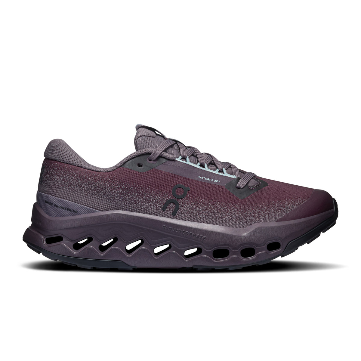On Running Cloudsurfer Trail 2 Waterproof women's trail running shoe in Urchin/Pebble — side profile