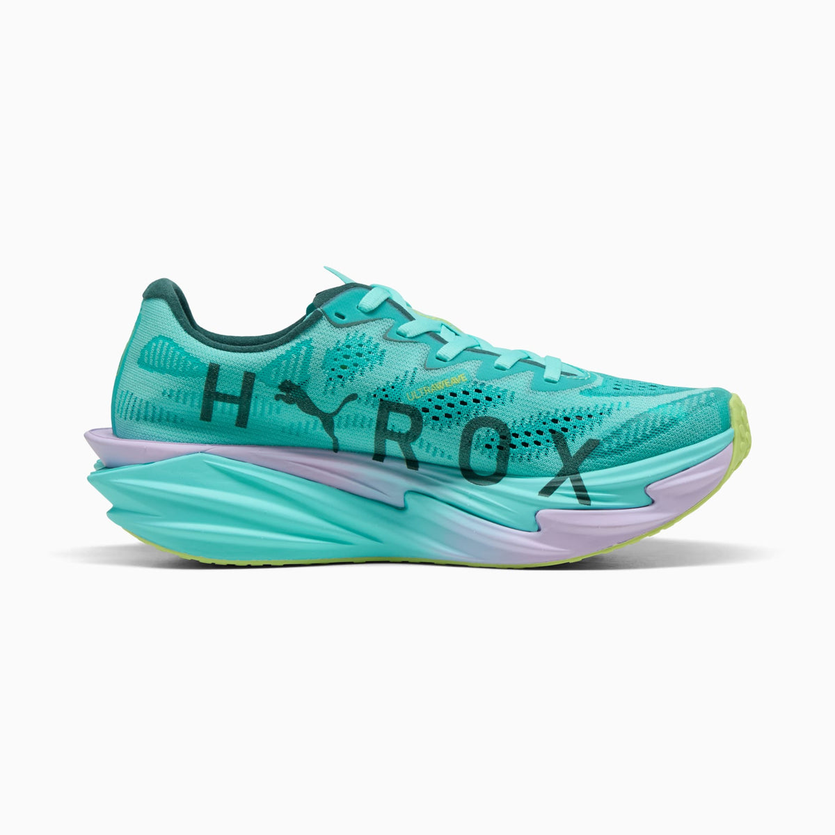 PUMA Deviate NITRO Elite 4 HYROX women's running shoe in Intense Mint/Light Lavender — medial side profile