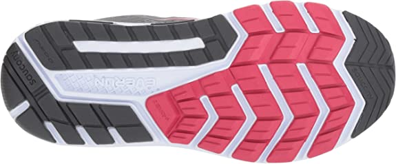 Women's Saucony Echelon 6. Grey upper. White midsole. Bottom view.