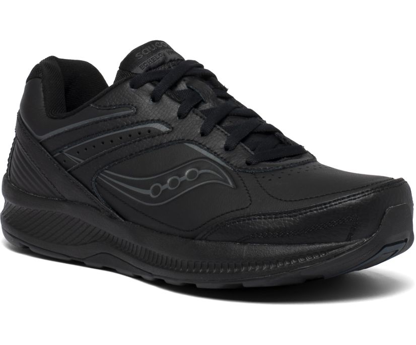 Women's Saucony Echelon Walker 3. Black upper. Black midsole. Lateral view.