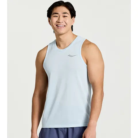 Men's Saucony Stopwatch Singlet. Light Grey. Front view.