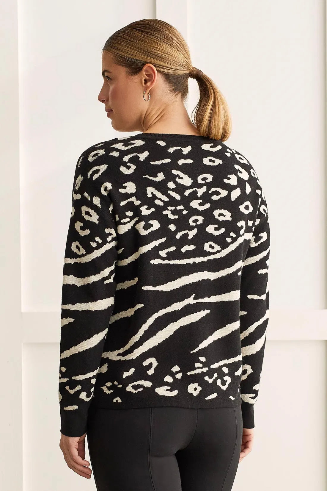 Tribal Reversible Cotton Crew Neck Sweater in Black for women, alternate view
