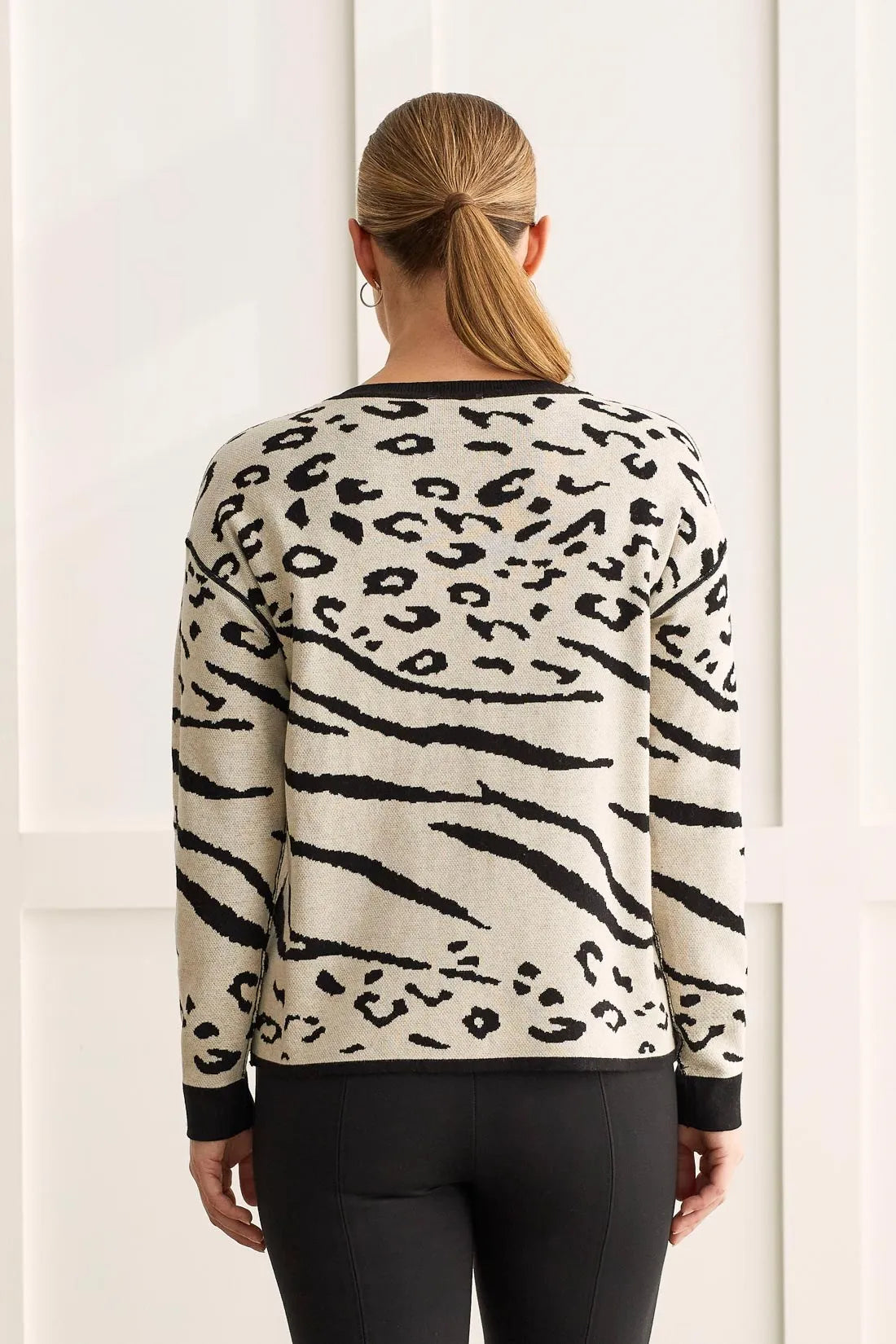 Tribal Reversible Cotton Crew Neck Sweater in Black for women, reversible styling view