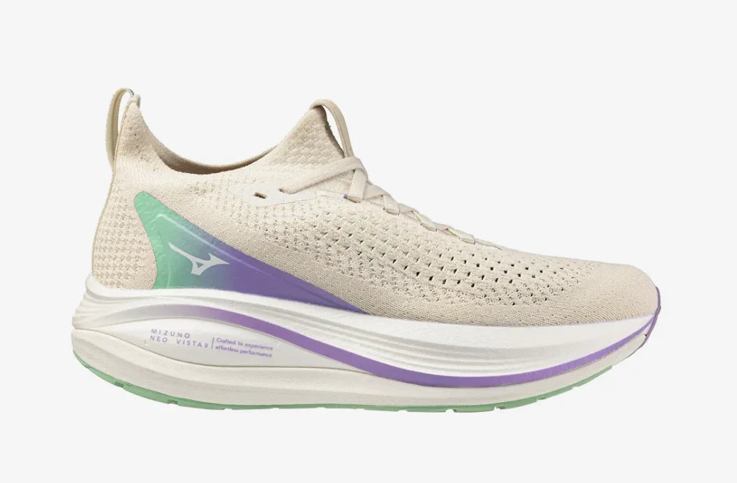 Women's Mizuno Neo Vista 2 in Pristine/White, lateral view.