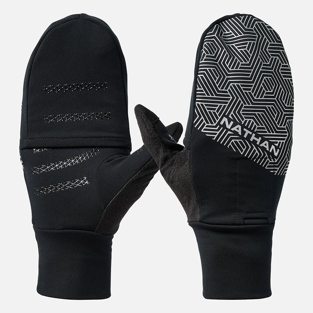 Nathan Hypernight Reflective Convertible Mitt. Black/Hex.