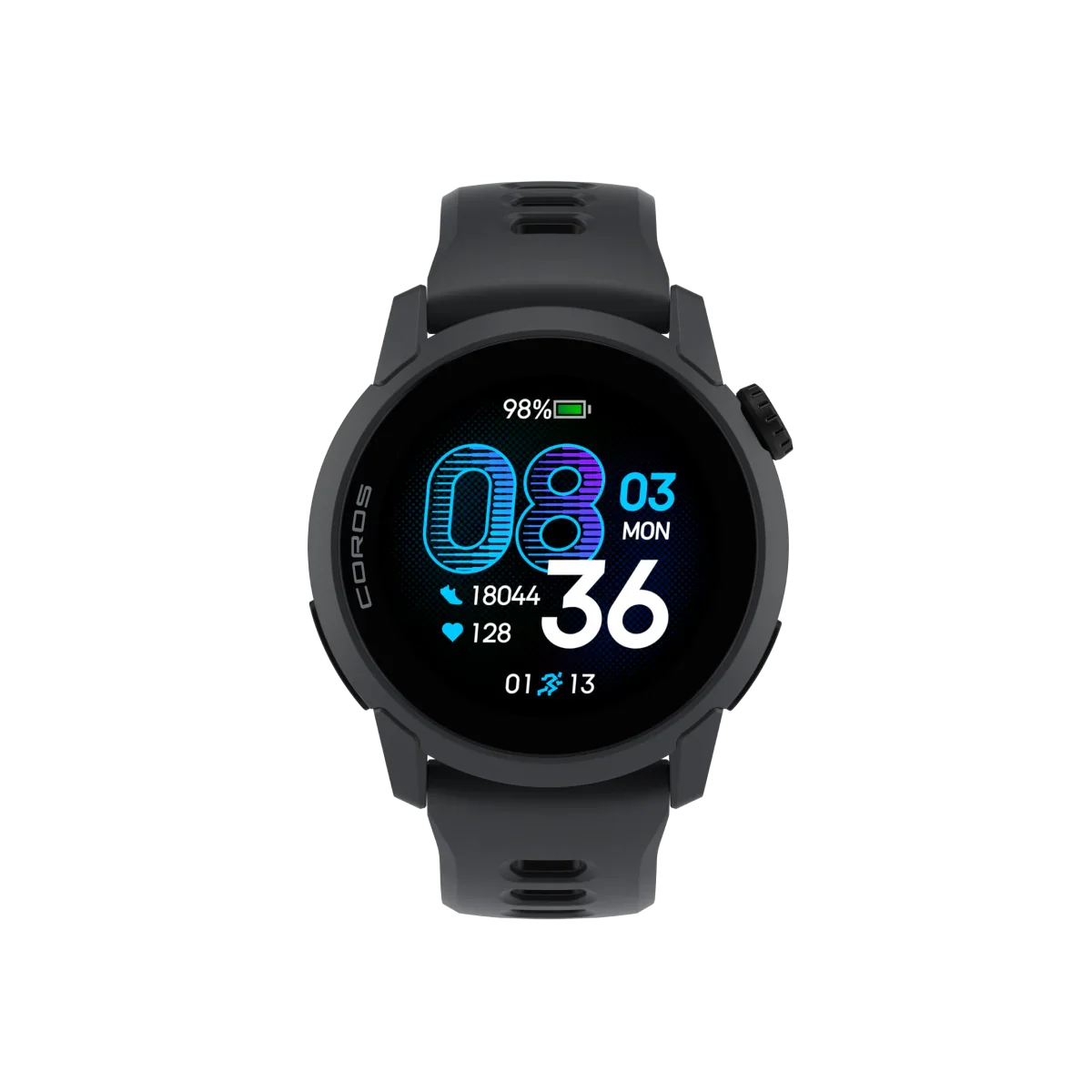 COROS PACE 4 GPS sports watch in Black with silicone band front view