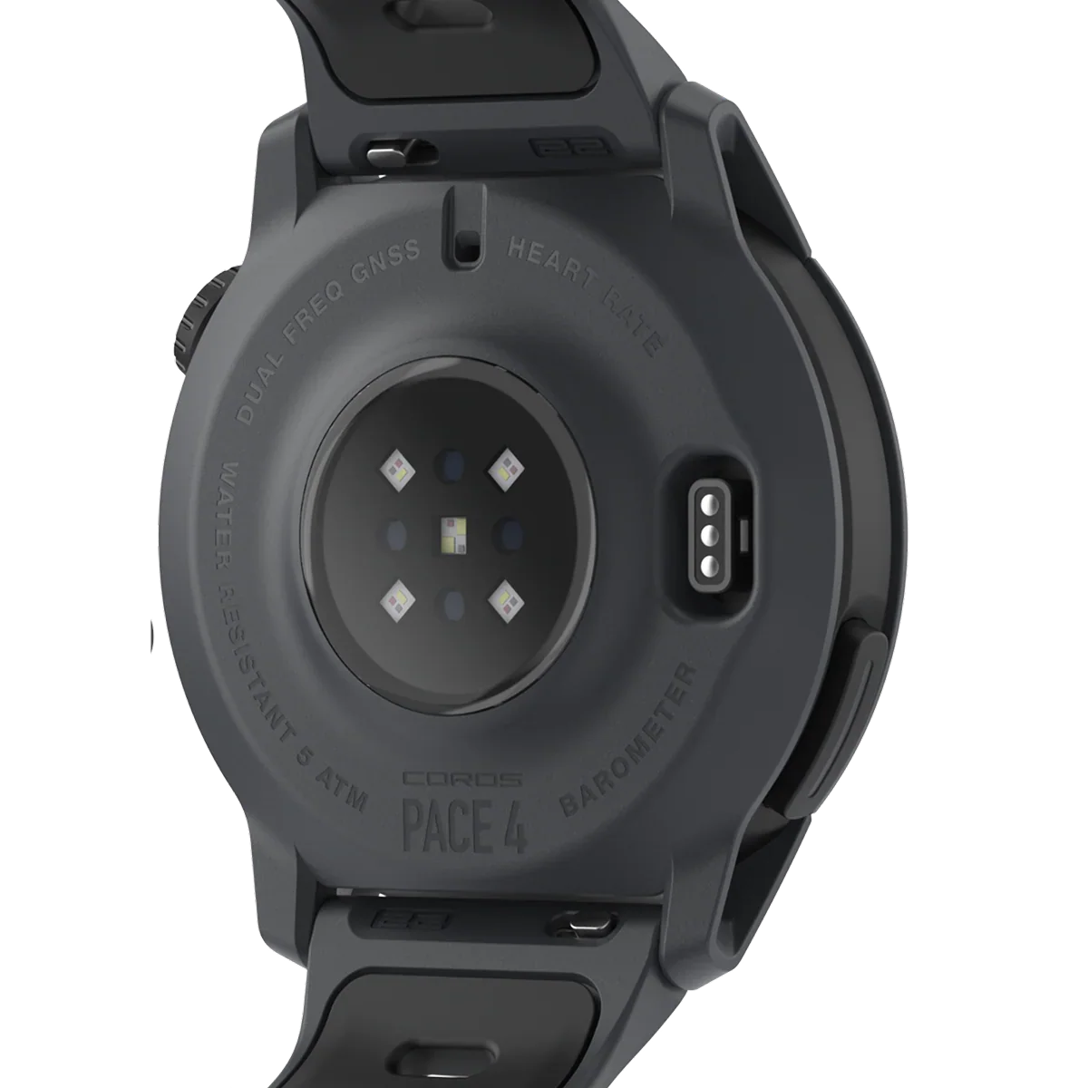 COROS PACE 4 GPS sports watch in Black with silicone band side view