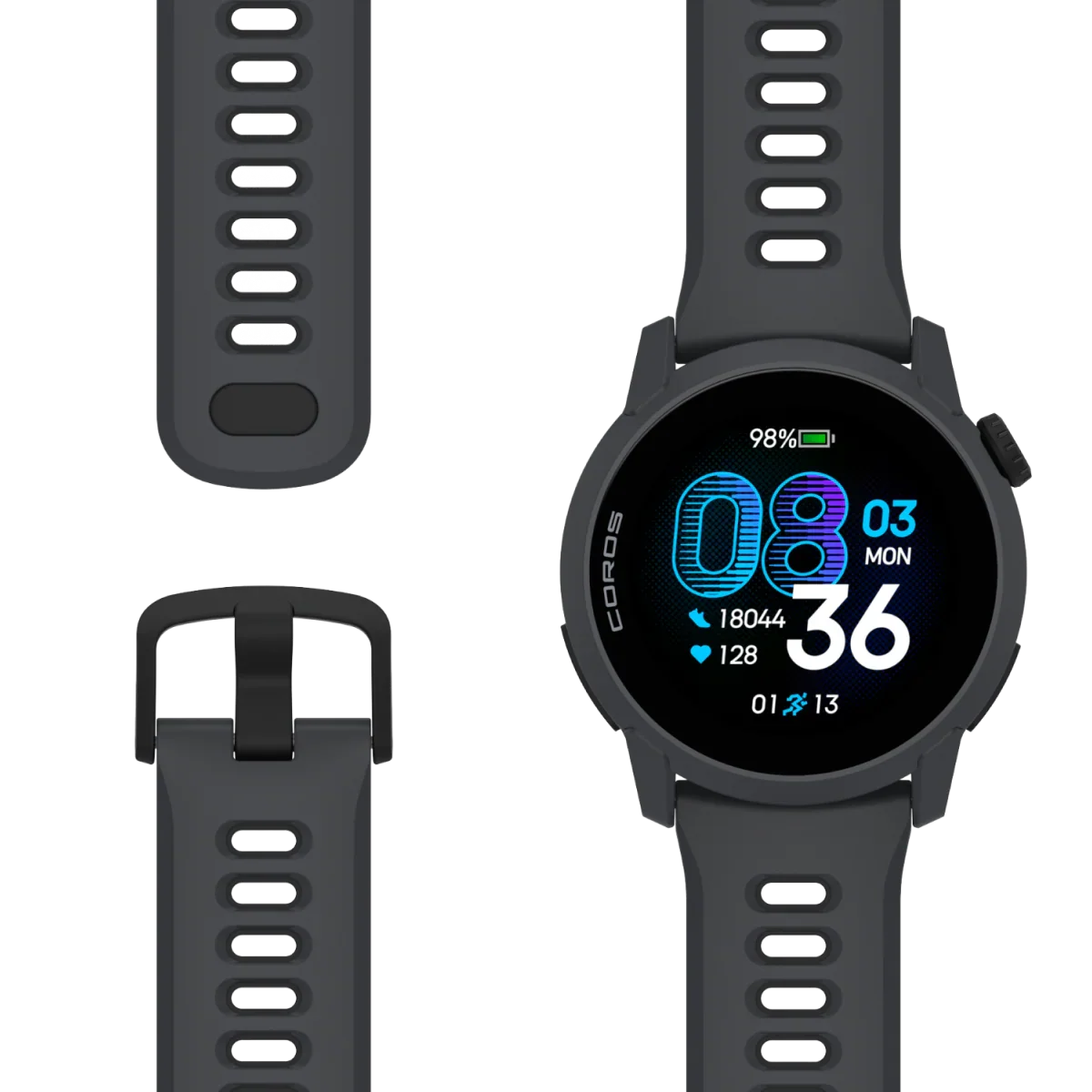 COROS PACE 4 GPS sports watch in Black with silicone band profile view