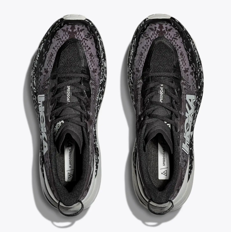 Men's Hoka Speedgoat 6 in Black/Stardust, alternate product view.