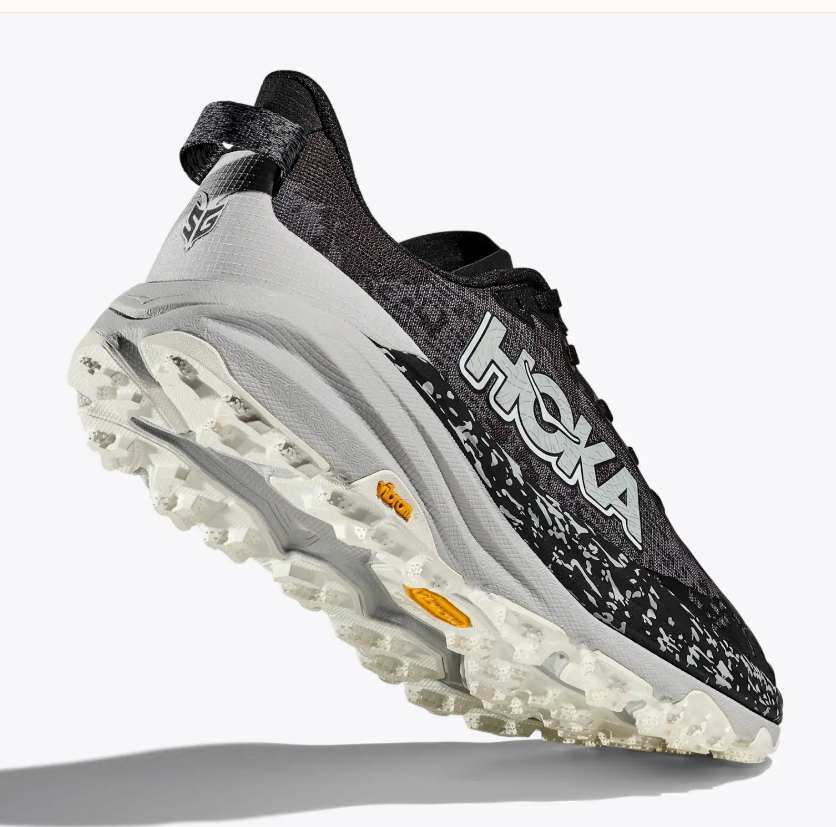 Men's Hoka Speedgoat 6 in Black/Stardust, alternate product view.