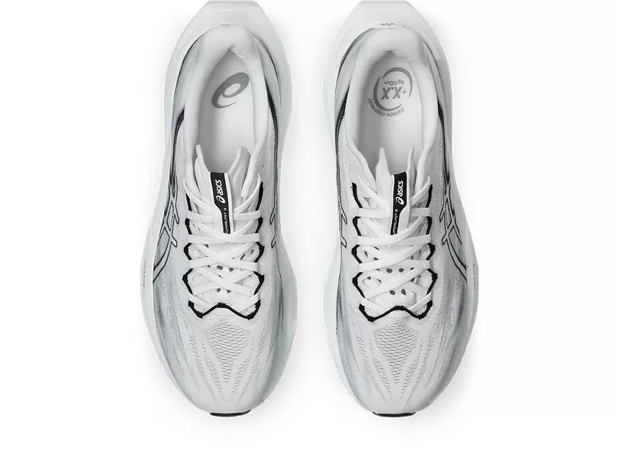 Asics Superblast 3. White upper. White midsole. Top view.