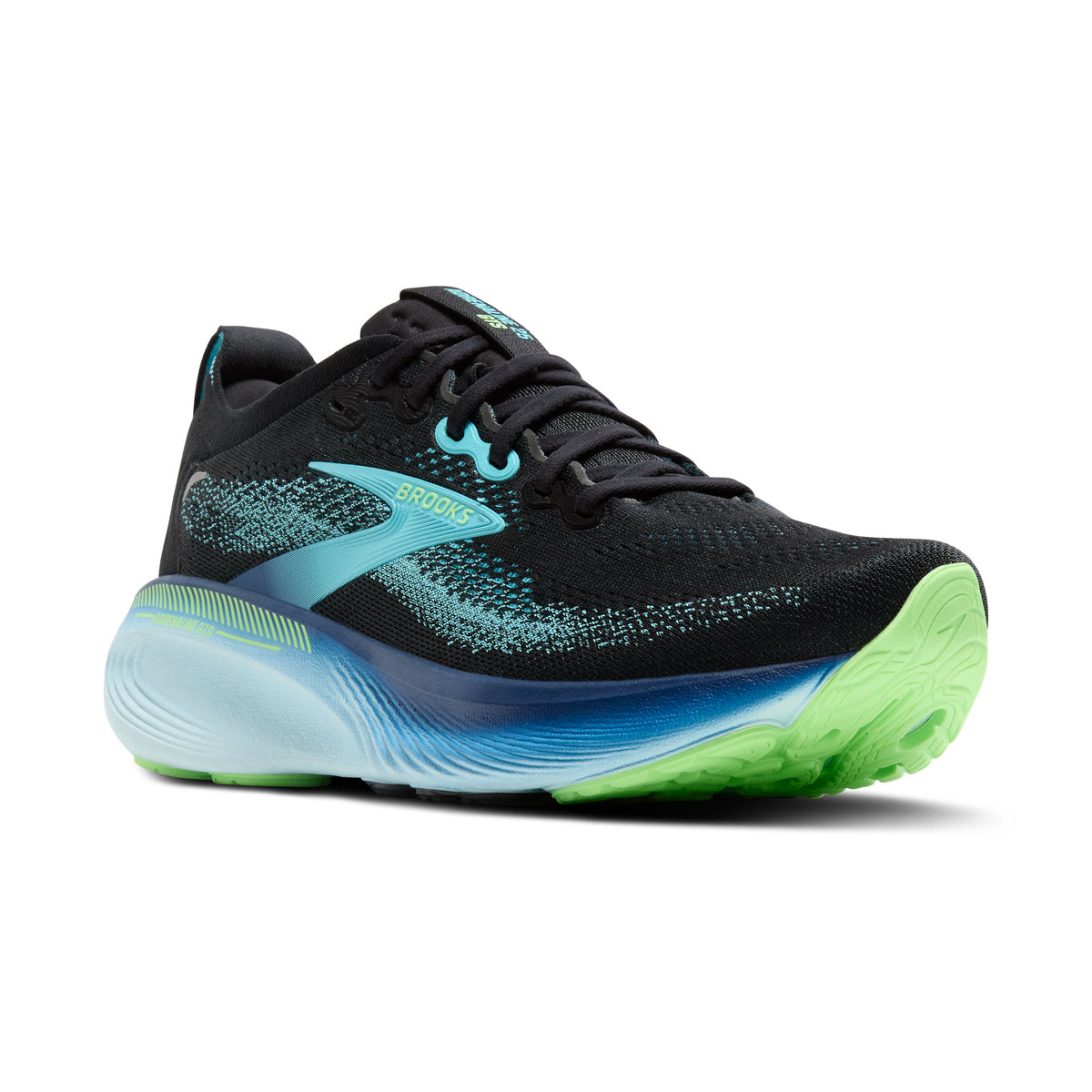 Men's Brooks Adrenaline GTS 25 in Black/Ipanema/Mint – angle view