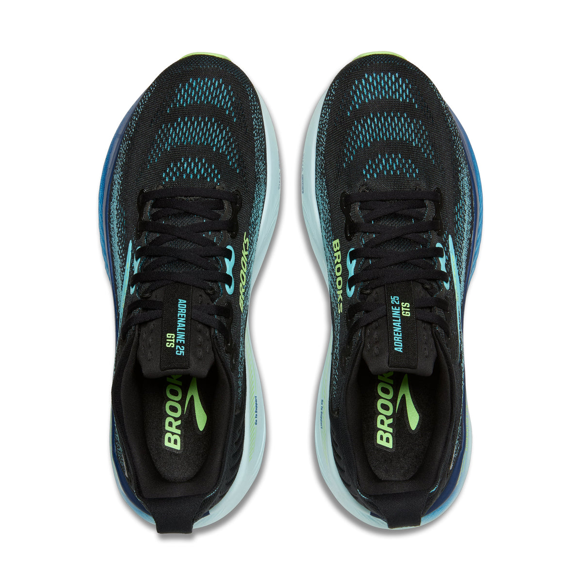 Men's Brooks Adrenaline GTS 25 in Black/Ipanema/Mint – top view
