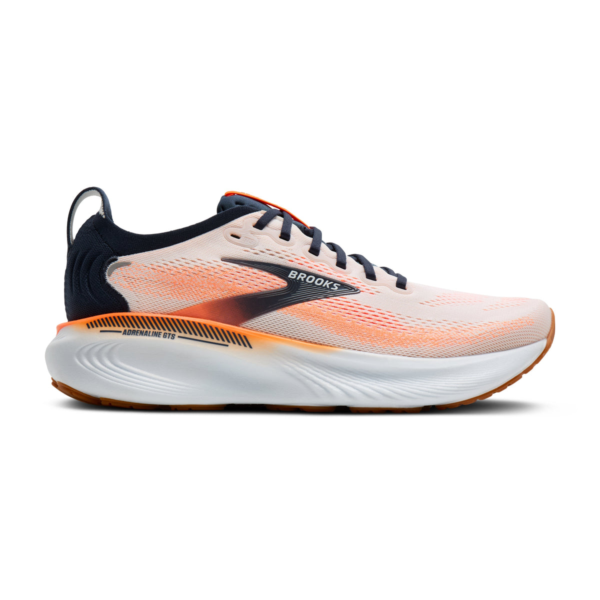 Men's Brooks Adrenaline GTS 25 in White/Spellbound/Orange – lateral view