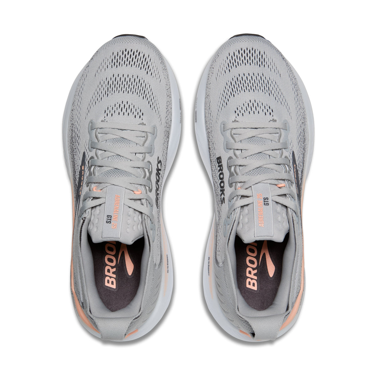 Women's Brooks Adrenaline GTS 25 in Grey/Blackened Pearl/Coral – top view