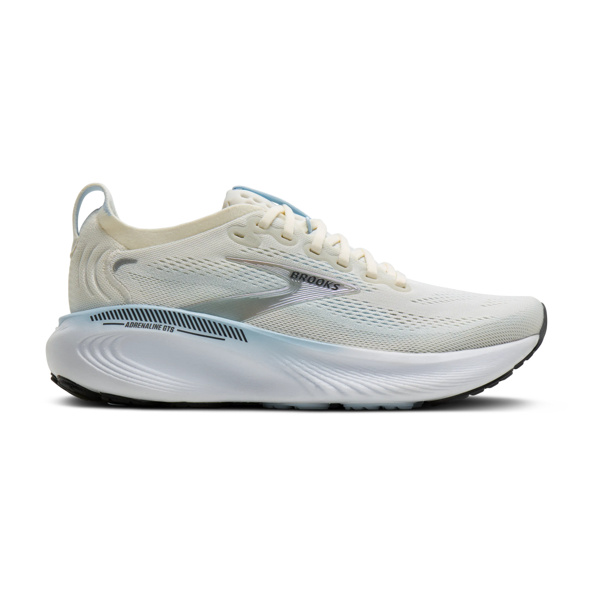 Women's Brooks Adrenaline GTS 25 in Star White/Nantucket/Chrome – lateral view