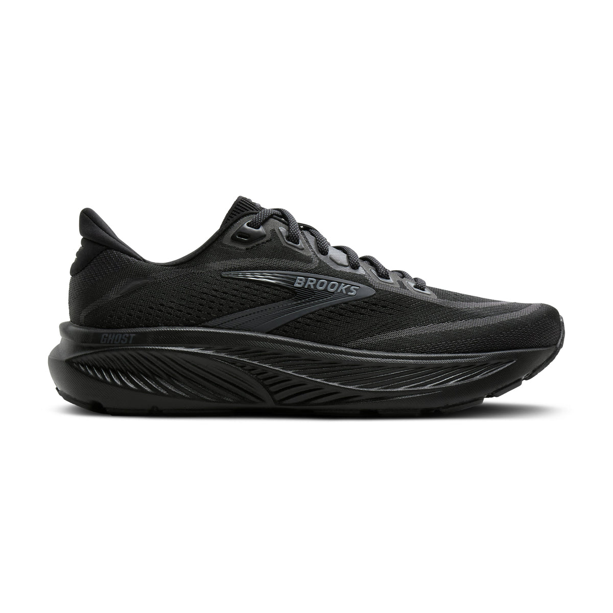 Brooks Ghost 18 men's running shoe in Black/Black/Ebony — lateral view